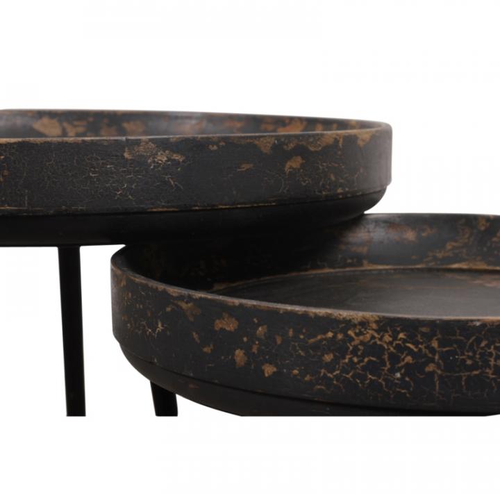 rond bijzettafeltje zwart gebrand hout round side table black burned